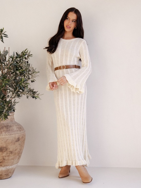 Petal & Pup Dresses & Skirts - Petal & Pup Cream Knit Colter Long Sleeve Maxi Dress NWT sz Small